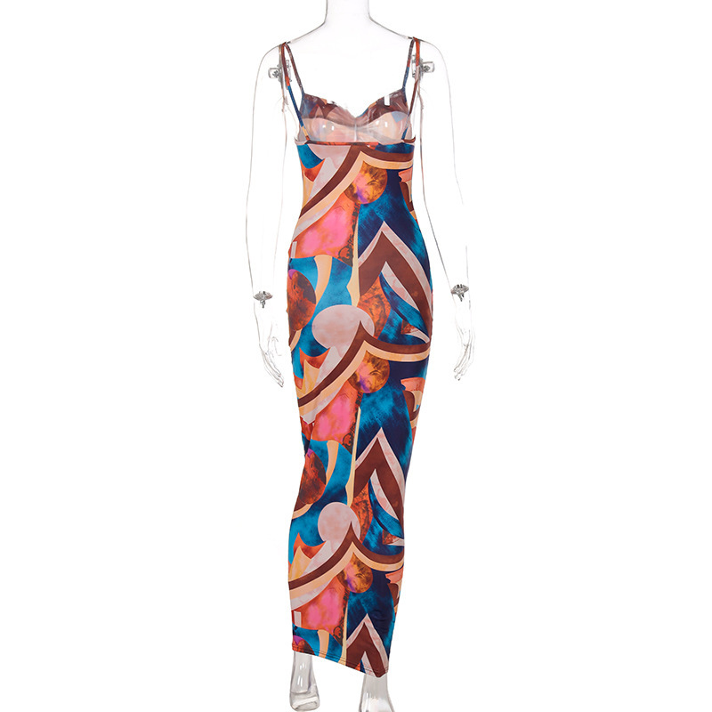 Women's Floral Print Split-Back Strapless Bodycon Cami Dress