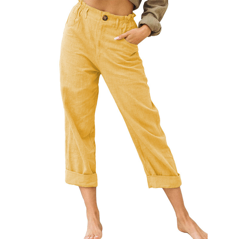 Women's Cotton-Linen High-Waist Straight-Leg Casual Pants