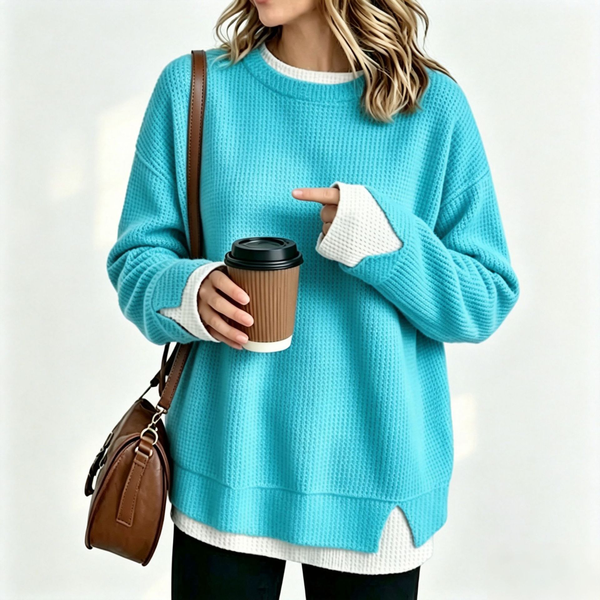 Women's Casual Loose Faux-Layer Long-Sleeve Sweatshirt