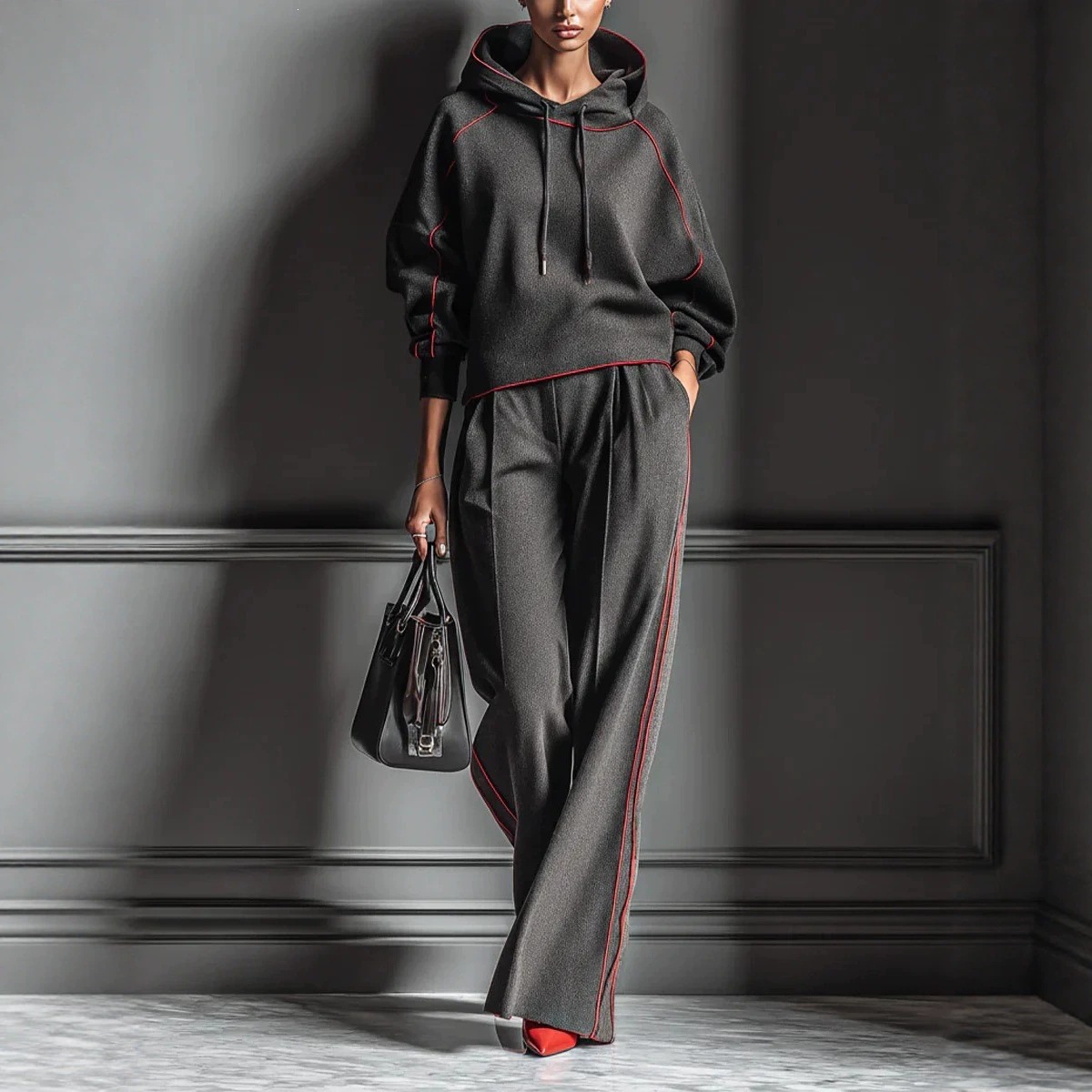 Loose Fit Long Sleeve Hoodie and Pants Two-Piece Set