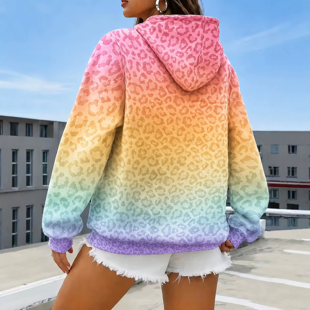 Women's Leopard Print Colorful Polka Dot Graphic Hoodie Casual Sweatshirt