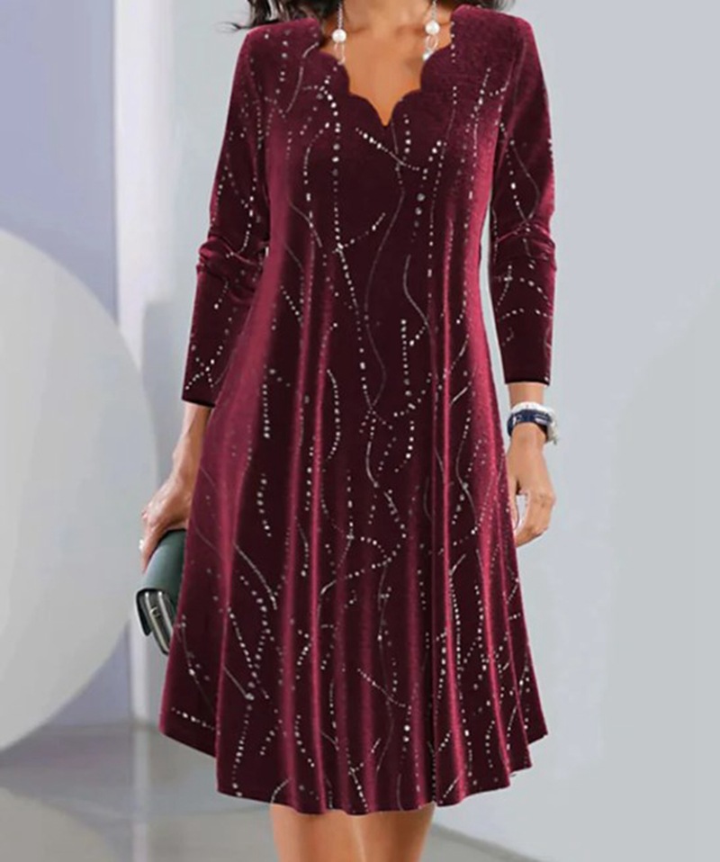 V-Neck Long Sleeve Sequin Dress