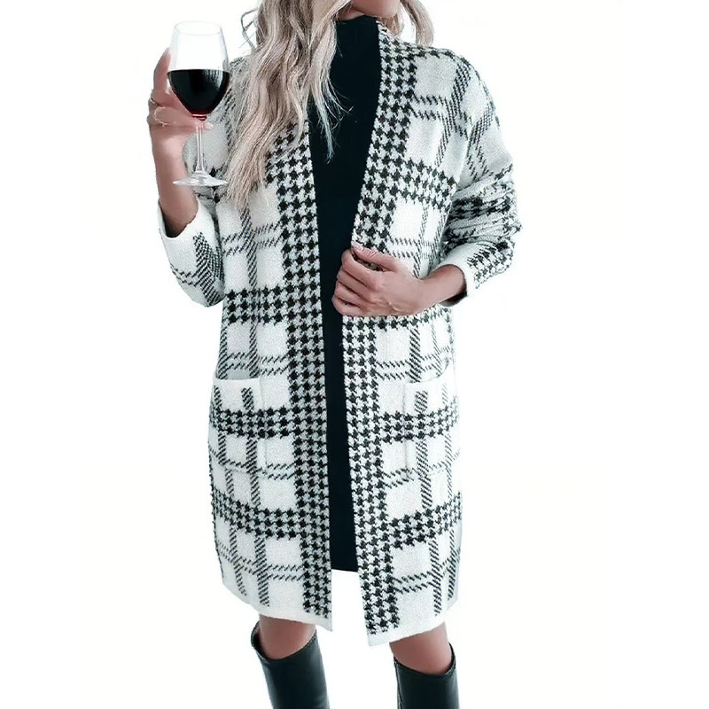 Houndstooth Long Knit Cardigan