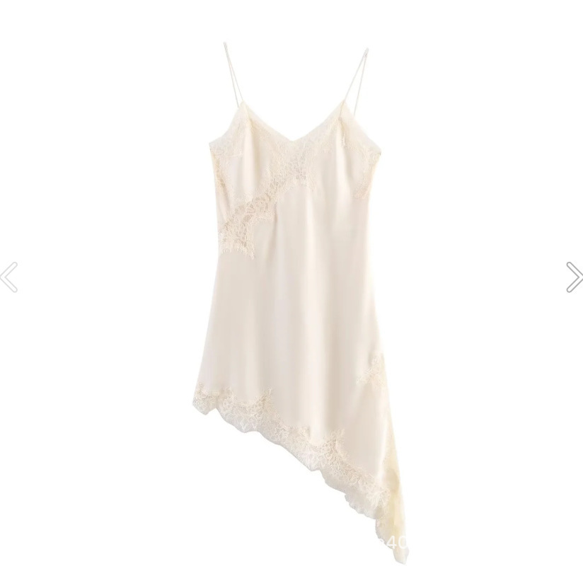 Women's Lace Asymmetric Dress with Deep V-Neck Sleeveless Slim Fit