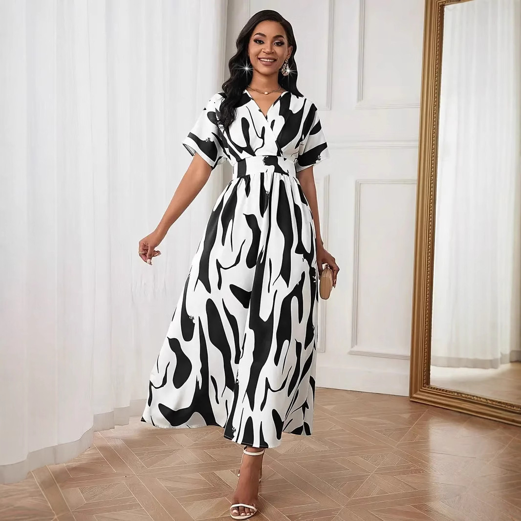 Floral Print High-Waist Long-Sleeve Maxi Dress