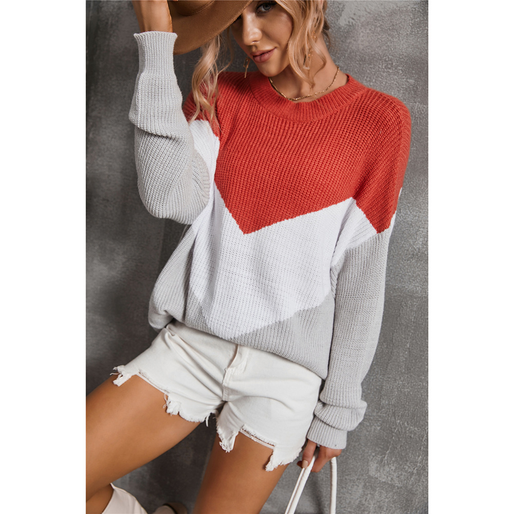 Women's Color-Block Crewneck Pullover Sweater