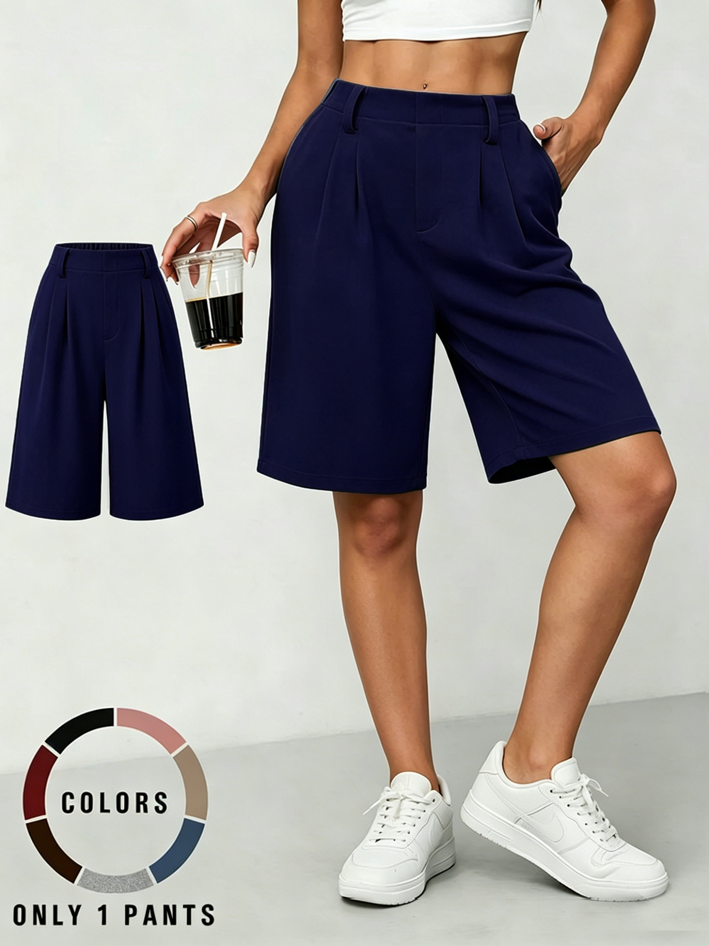 Women's Wide-Leg Bermuda Shorts with Pockets