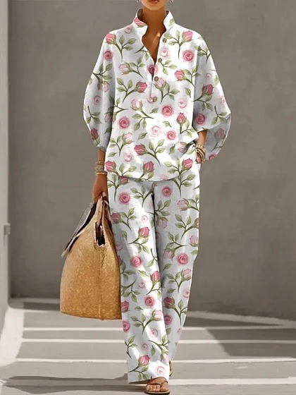 Women's Casual Solid Color Shirt Set