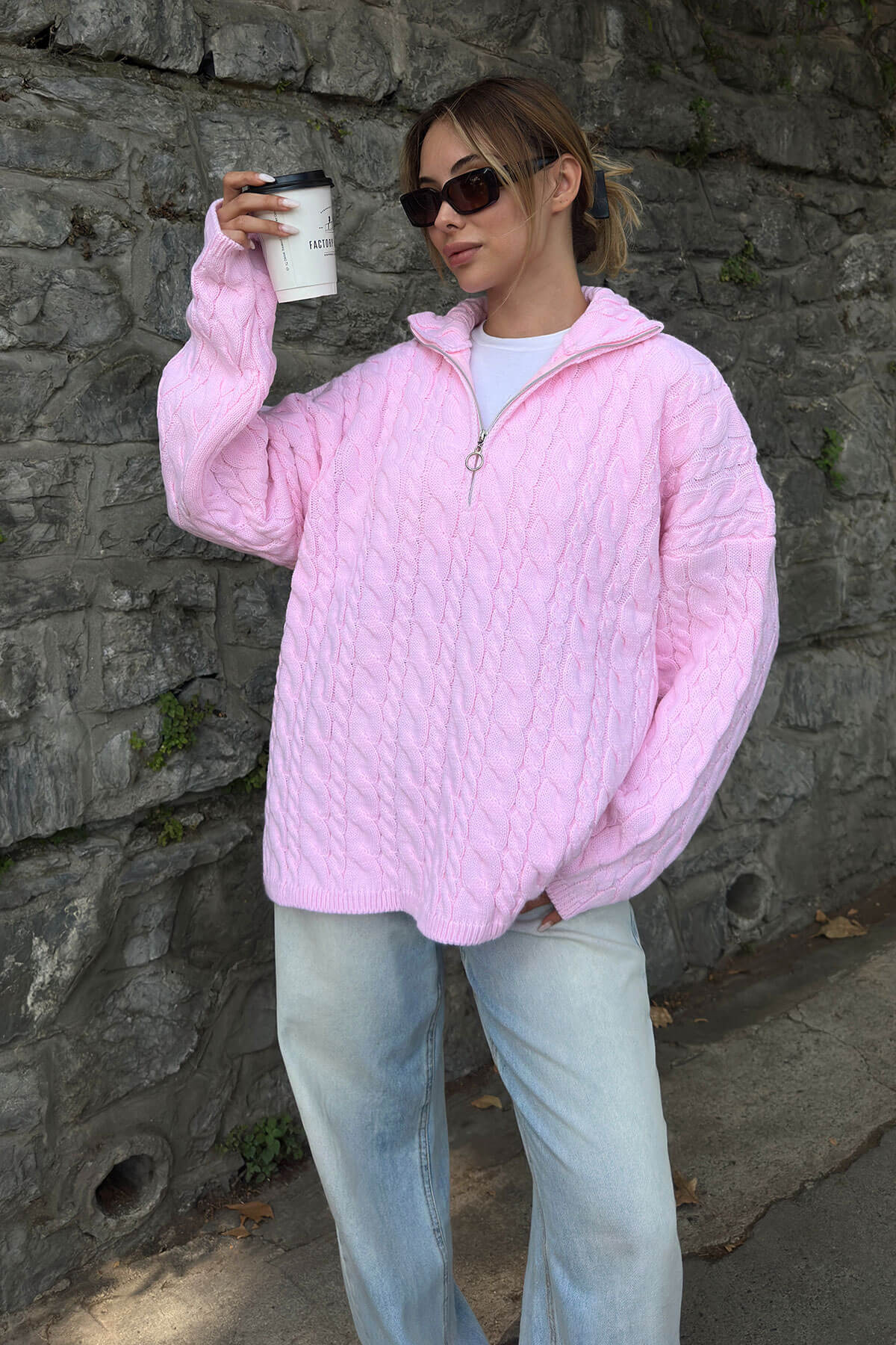 Half-Zip Knit Pullover Sweater with Collar