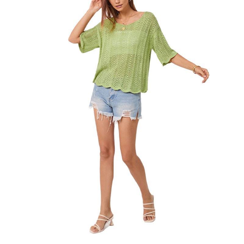 Women's Loose Hollow-Out Knit Crewneck Top