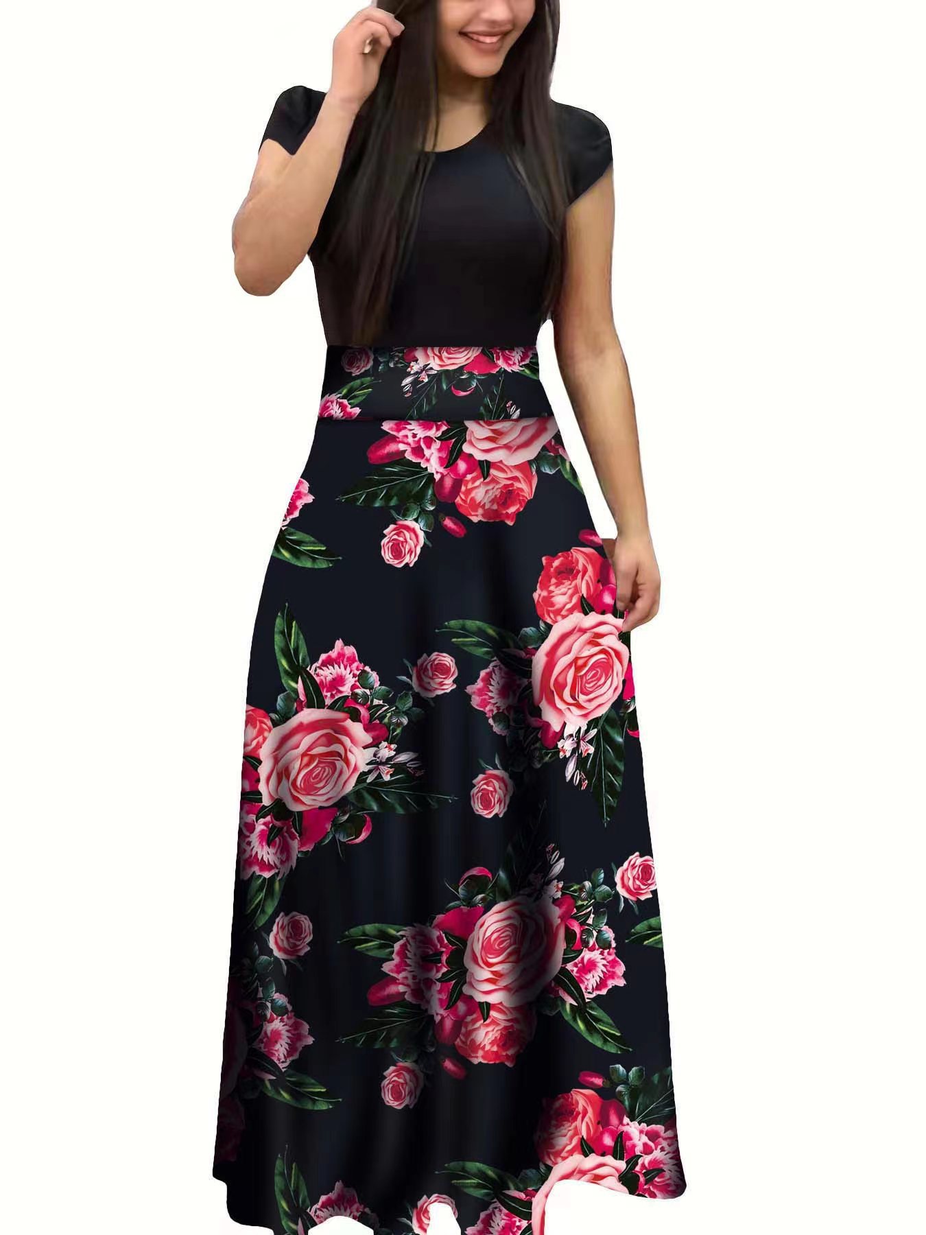 Floral Print Colorblock Long & Short Sleeve Dress