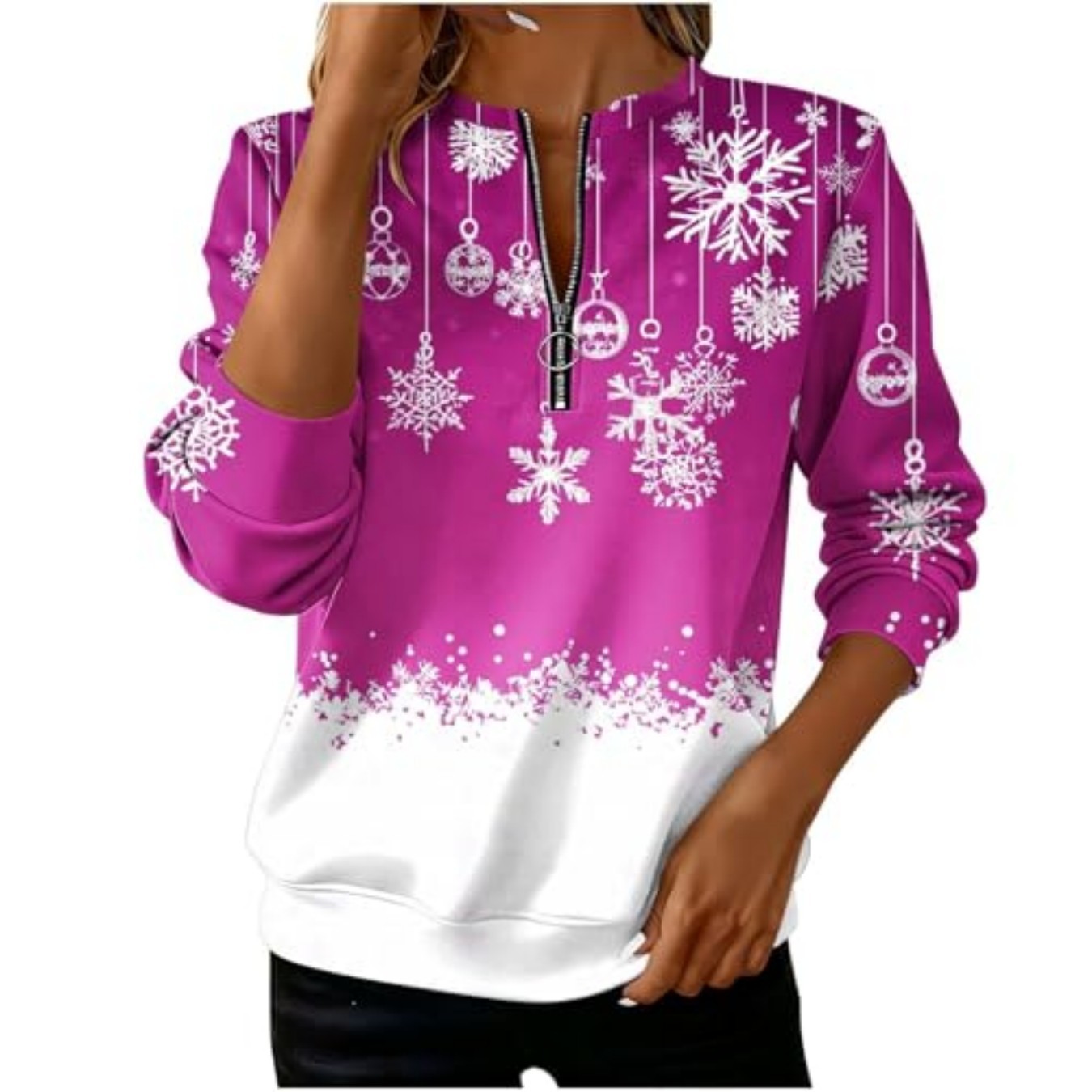 Plaid Snowflake Print Half-Zip Hoodie