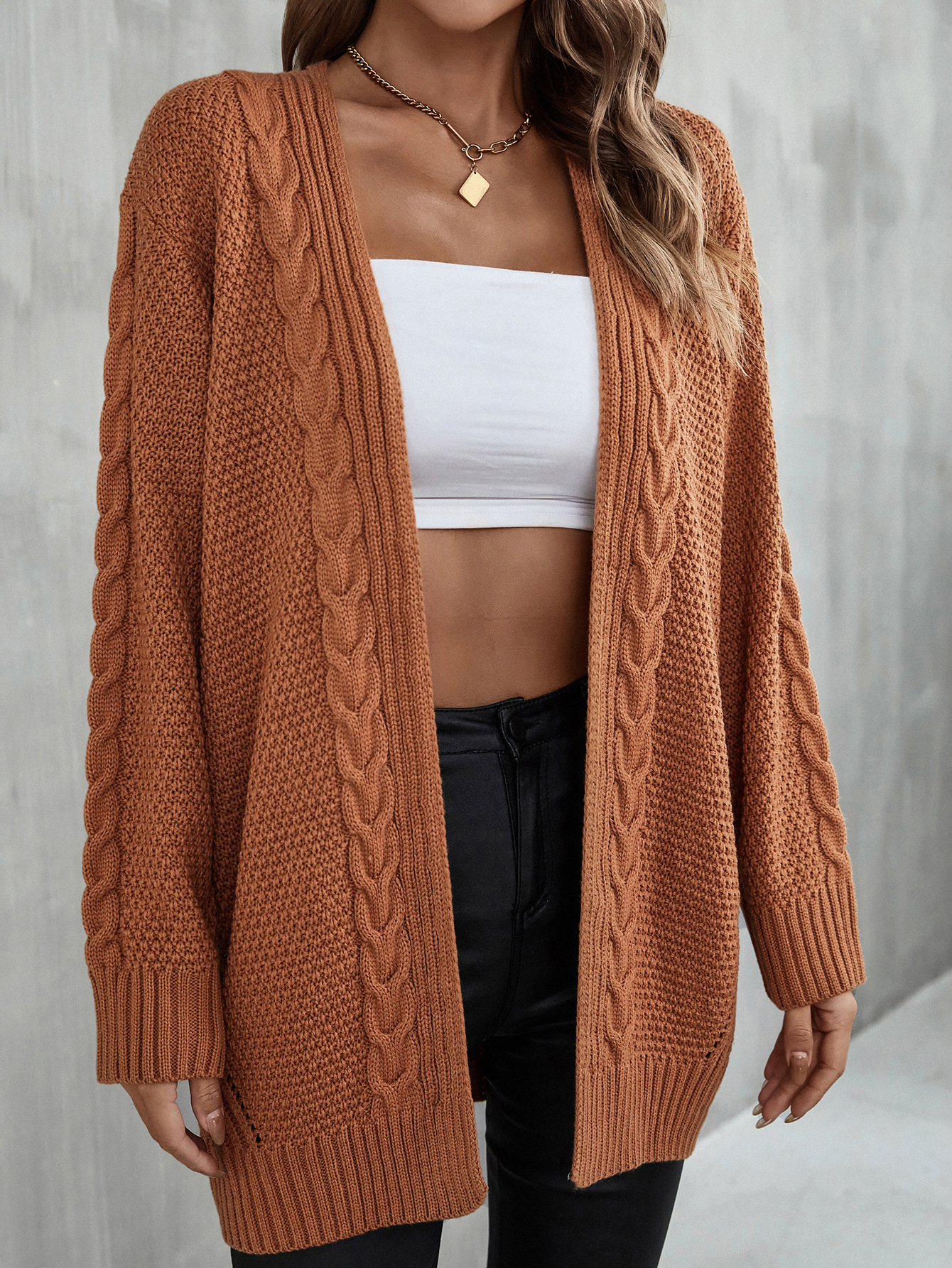Women's Plus Size Open Front Cardigan Irregular Hollow Knit Sweater Coat