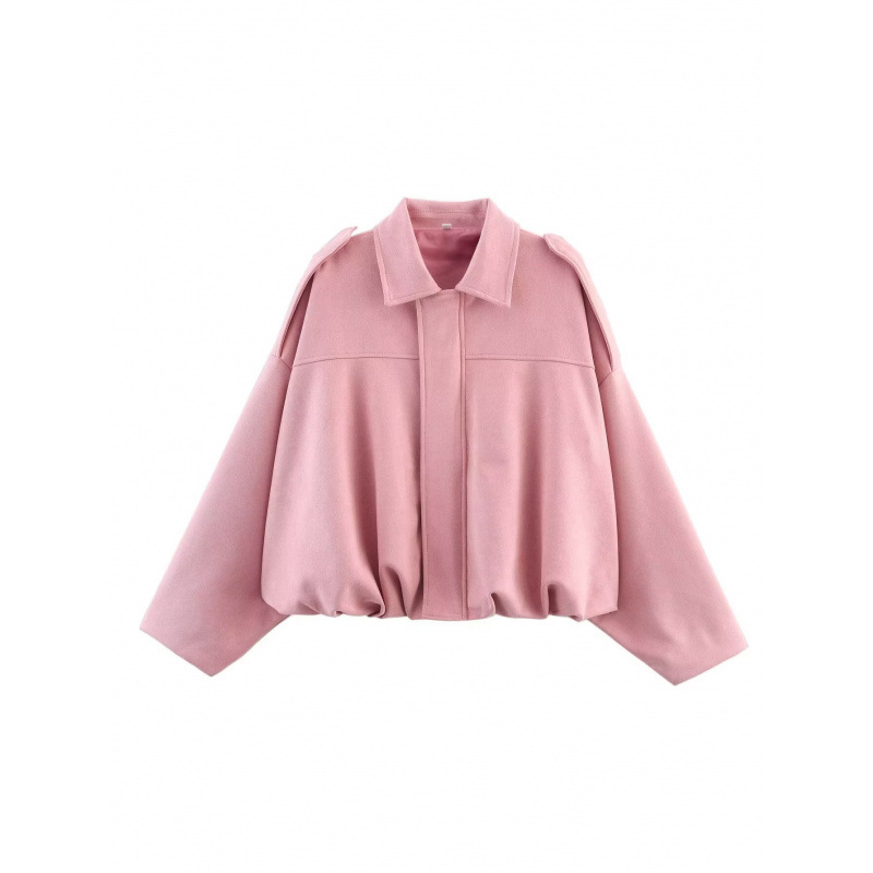 Sueded Faux Leather Bomber Jacket with Collar
