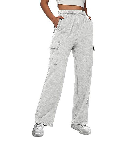 DESSUU Fleece-Lined Parachute Pants for Women Loose Straight Wide-Leg