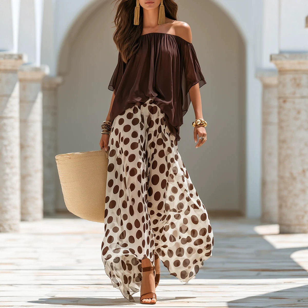 Polka Dot Two-Piece Skirt and T-Shirt Set