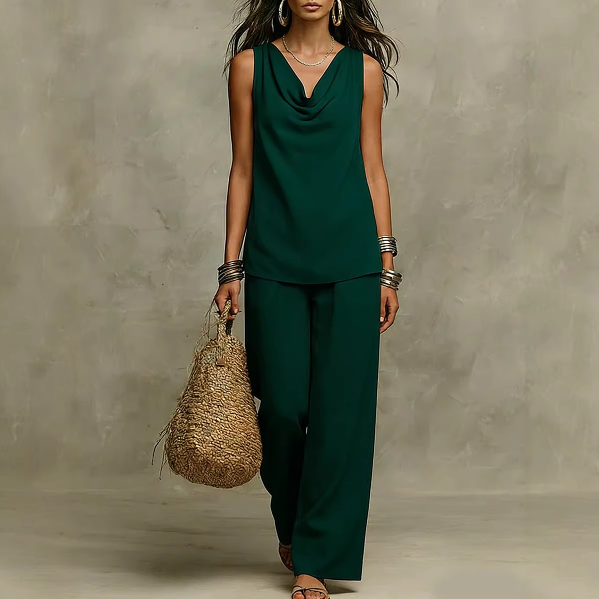Women's V-Neck Sleeveless Vest and Long Pants Set