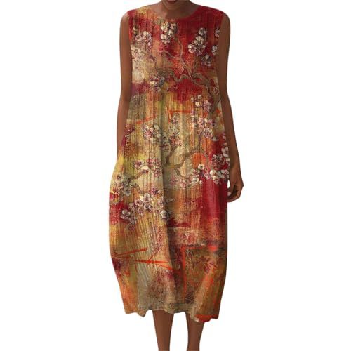 Women's Vintage Floral Print Sleeveless Midi Dress