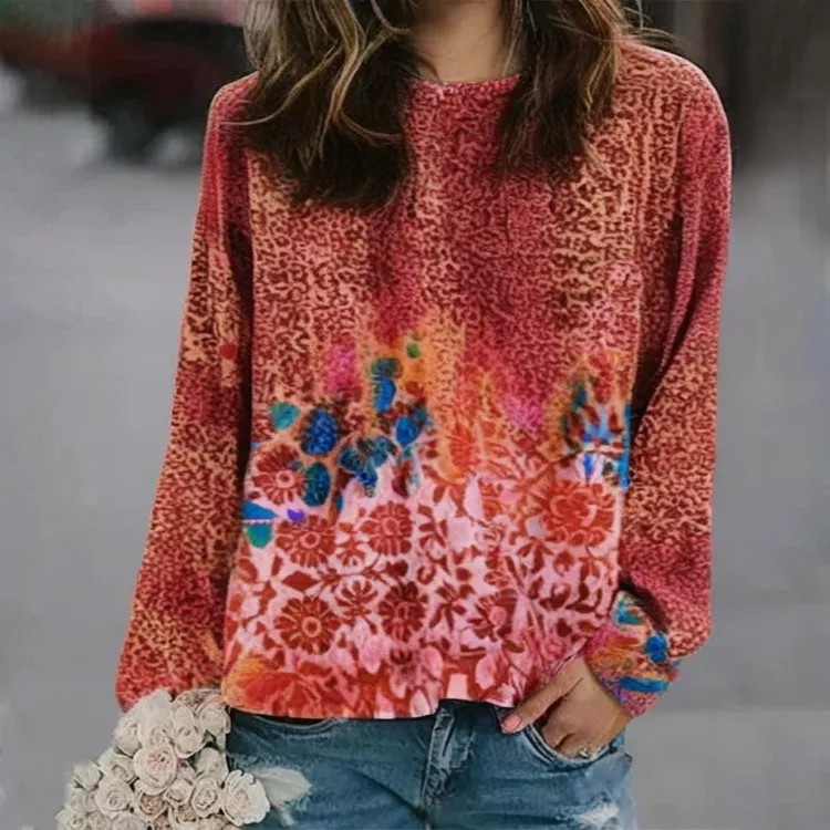 3D Print Women's Sweater Crewneck Pullover Casual Loose Long Sleeve Knit Top