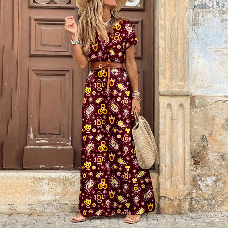 Bohemian V-Neck Floral Print Midi Dress