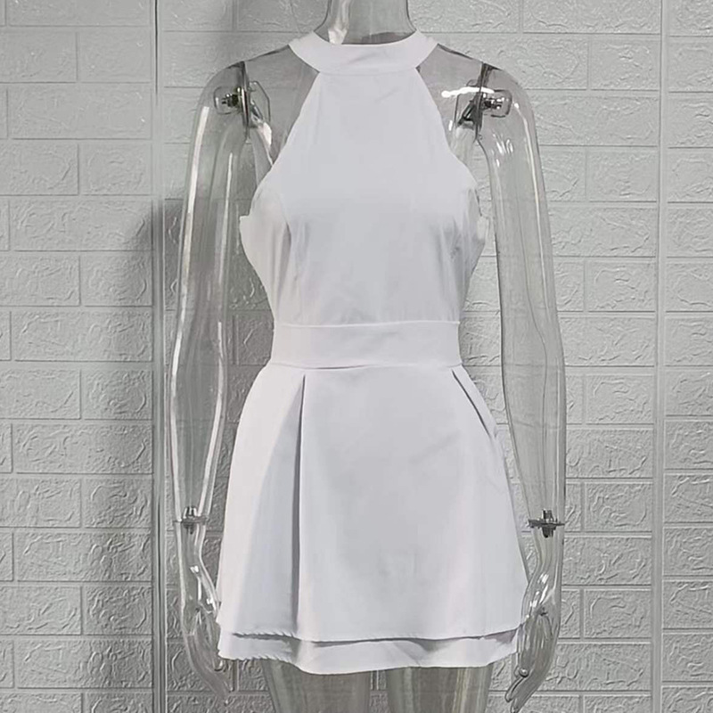 Sexy White High-Waist Sleeveless Halter Dress Backless Party Dress