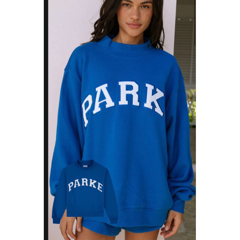 Embroidered Letter Crewneck Long-Sleeve Pullover Sweatshirt for Women