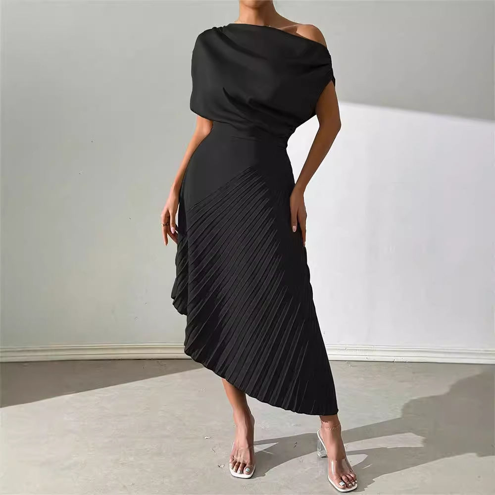 Elegant One-Shoulder Ruched Bodycon Dress with Asymmetrical Hem