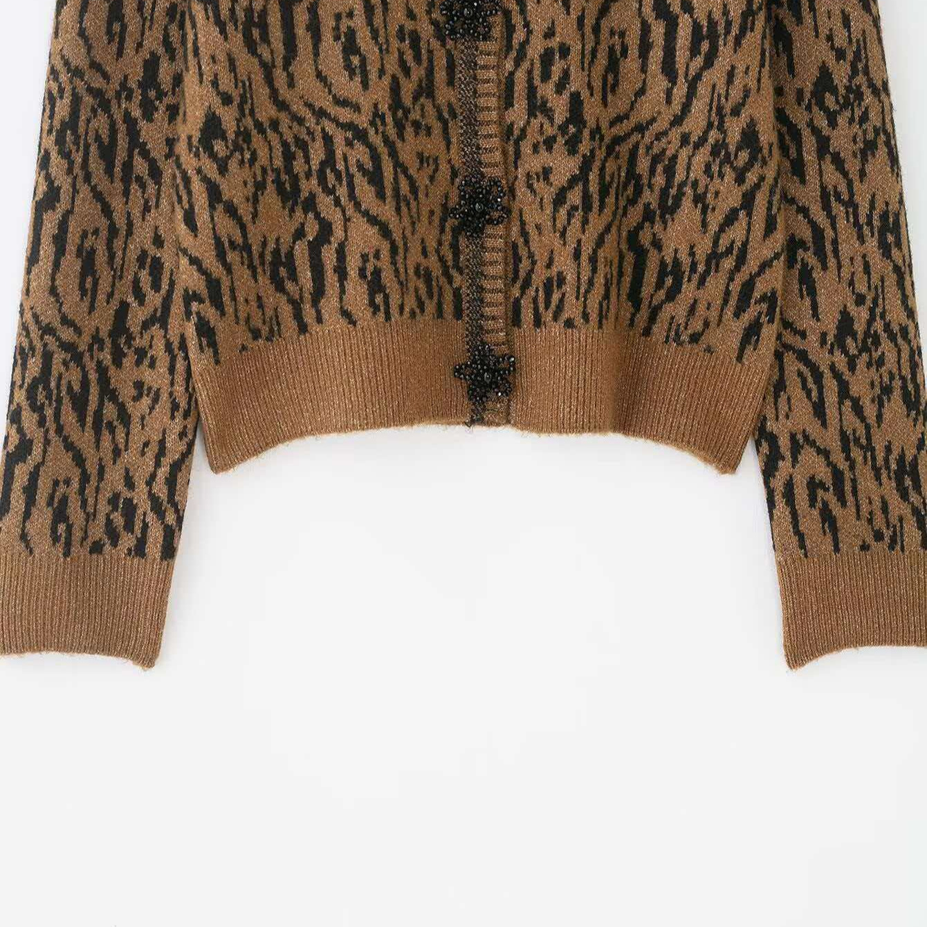 Animal Jacquard Knit Cardigan Sweater