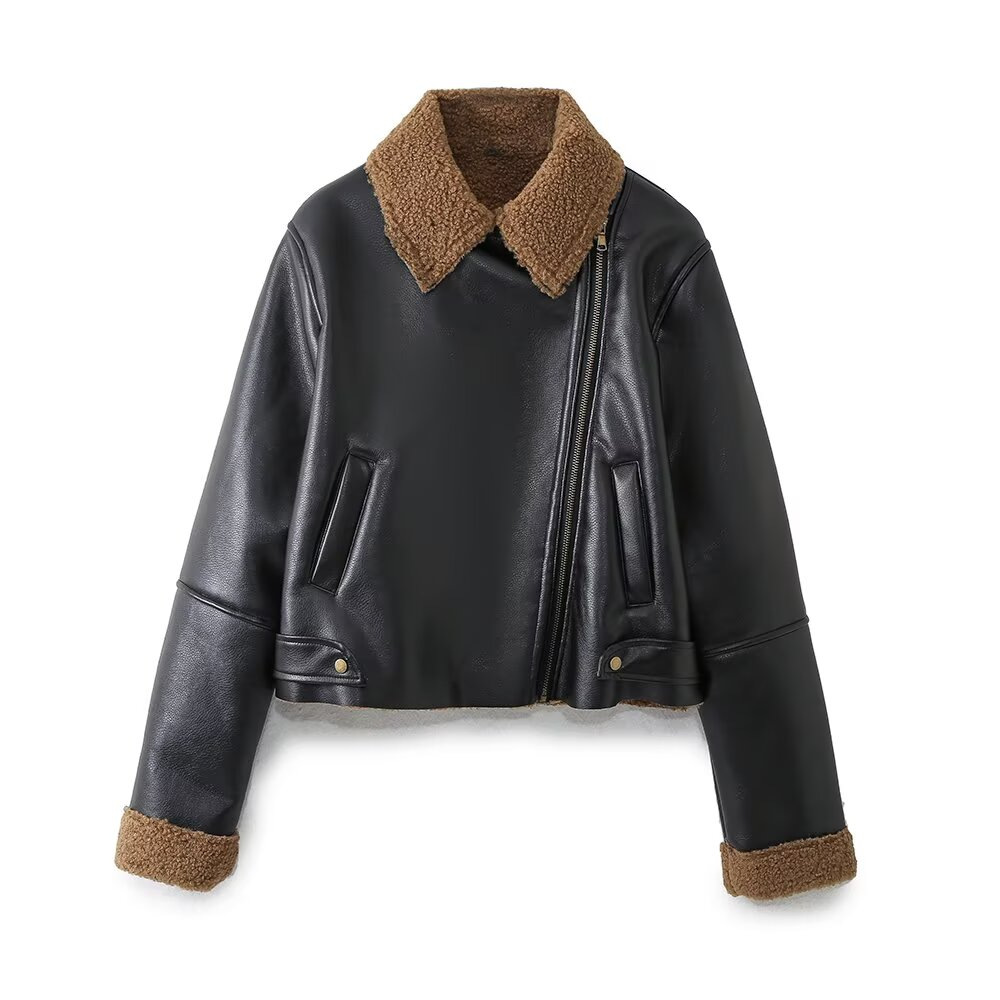 Women's Vintage Fleece-Lined Moto Jacket