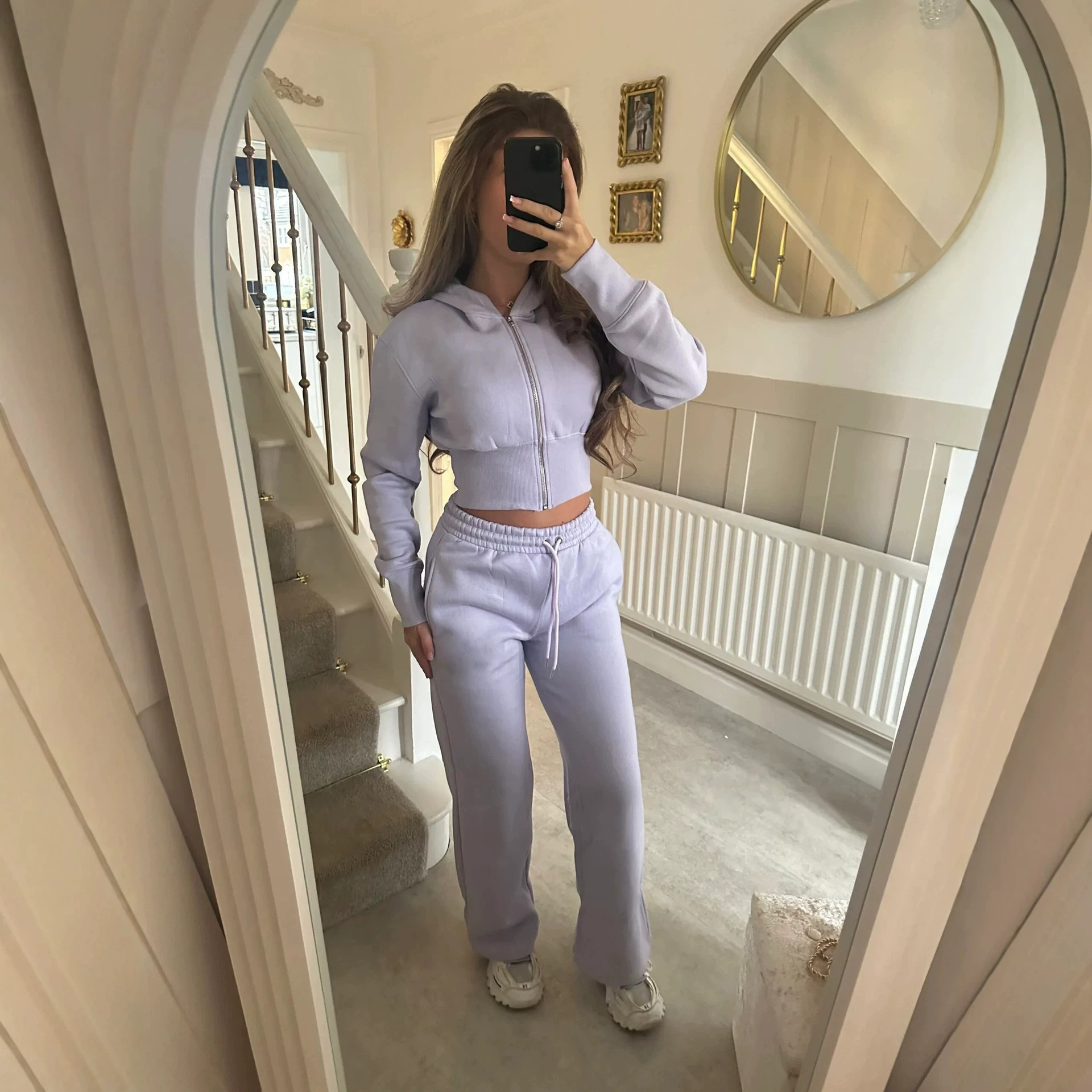 Women's Solid Color Hooded Cardigan and Straight-Leg Pants Set Casual Knit Two-Piece