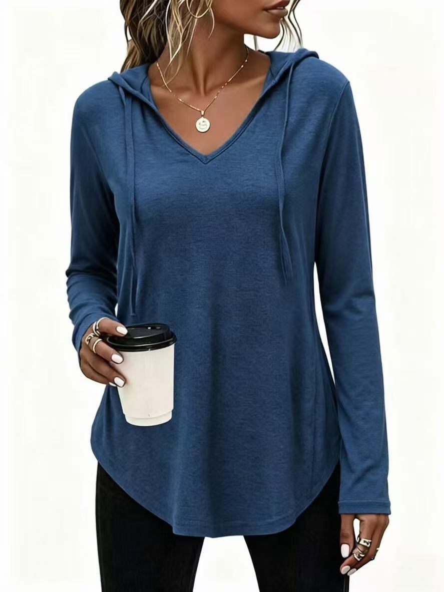 Women's Casual V-Neck Hooded Sweatshirt