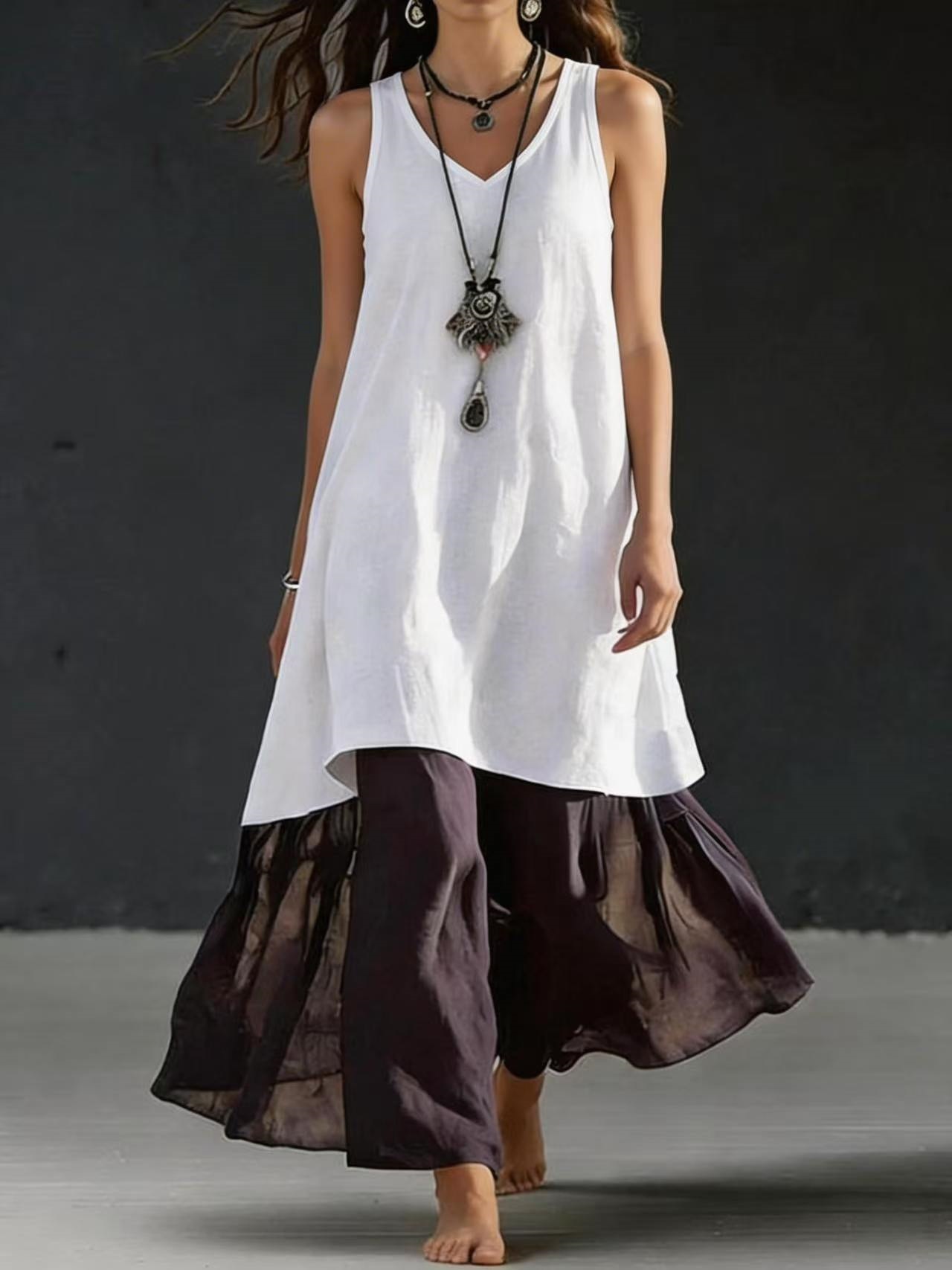 Solid Color Sleeveless V-Neck A-Line Maxi Dress