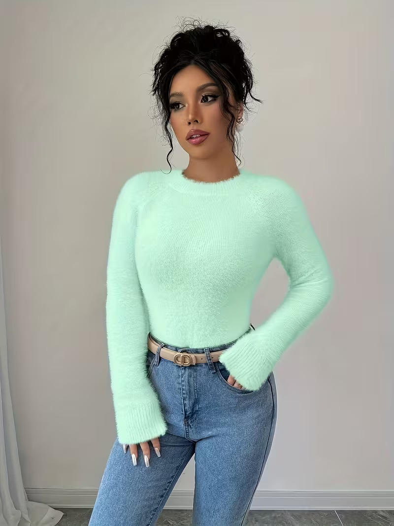 Women's V-Neck Solid Knit Sweater Soft Warm Pullover