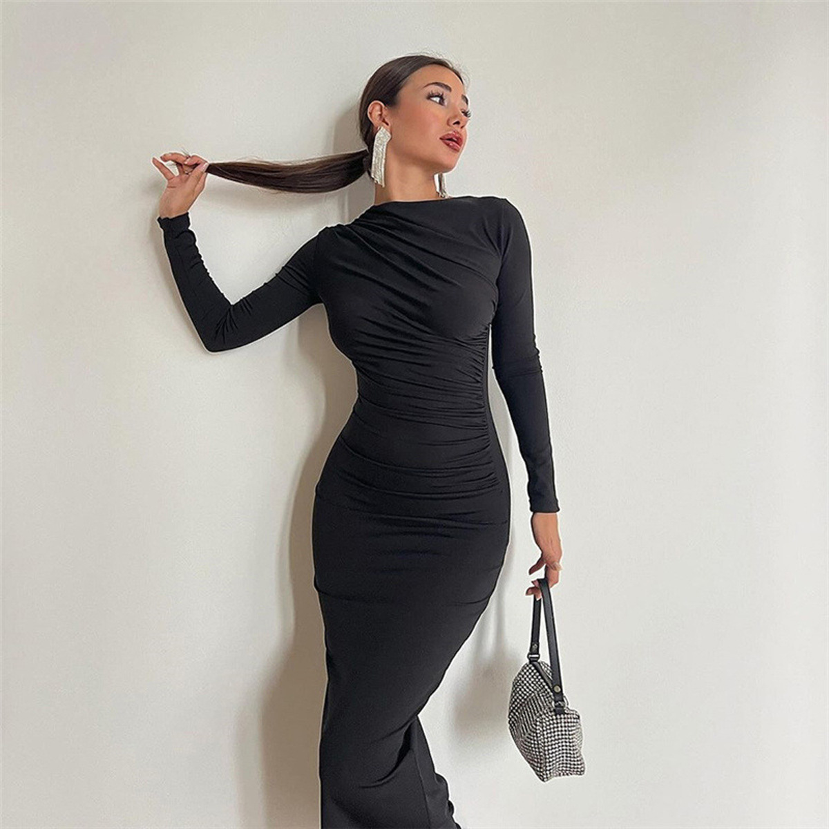 Women's Slim Fit Solid Color Long Bodycon Dress
