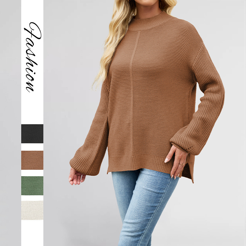 Women's Knit Solid Half Turtleneck Loose Pullover Sweater