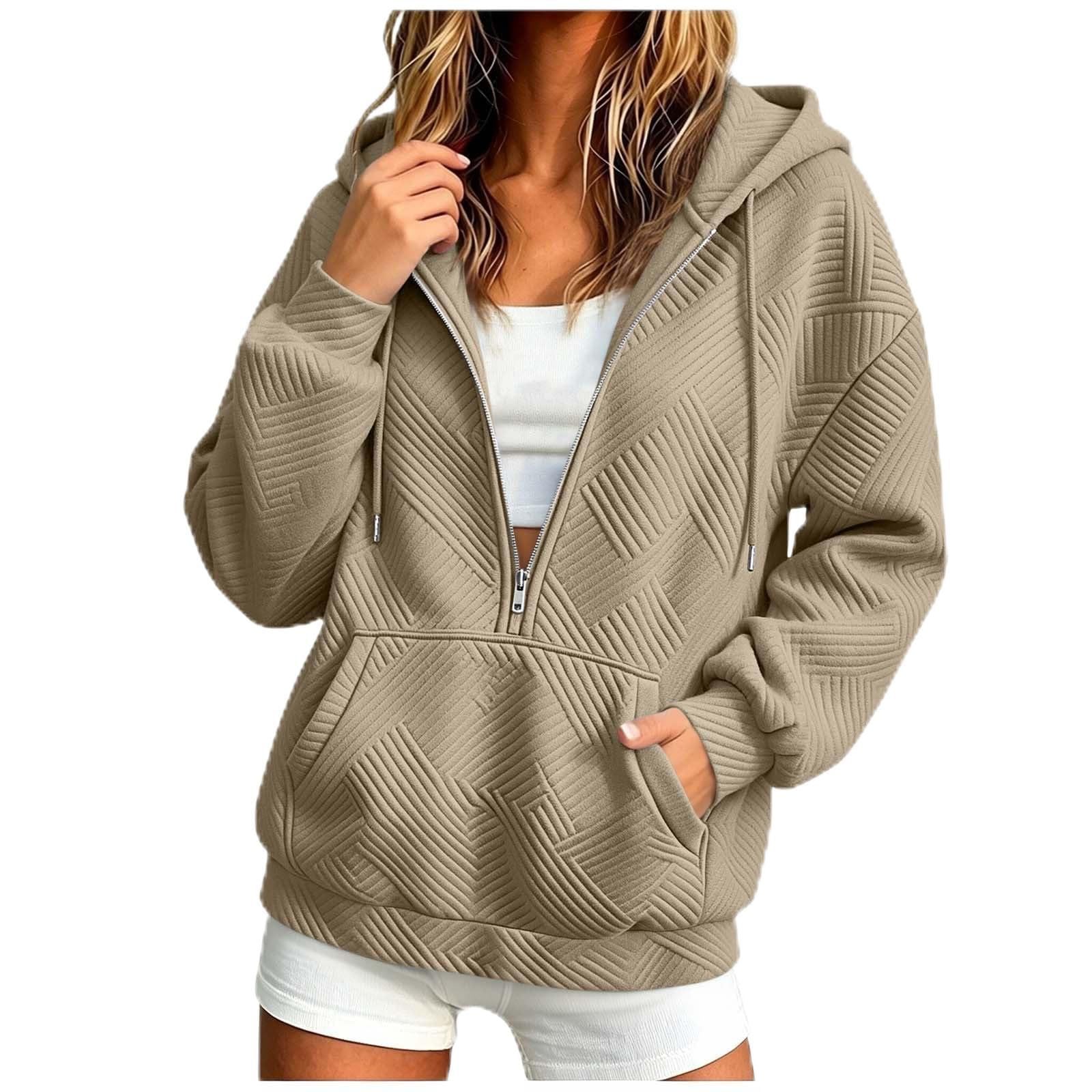 Women's Hooded Drawstring Zip Pocket Loose Sweatshirt