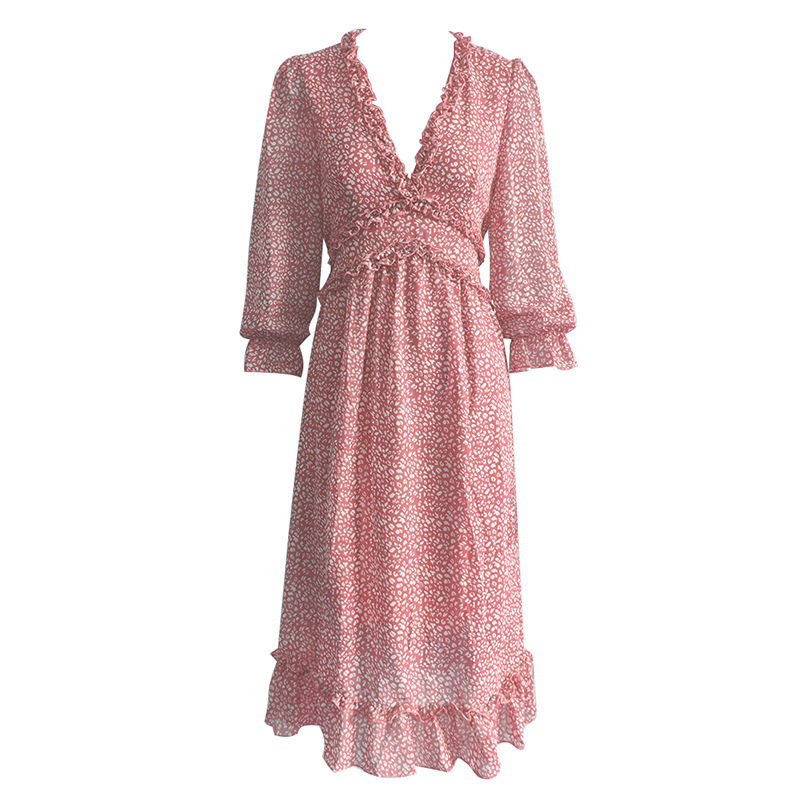Floral Print V-Neck Ruffle Midi Dress