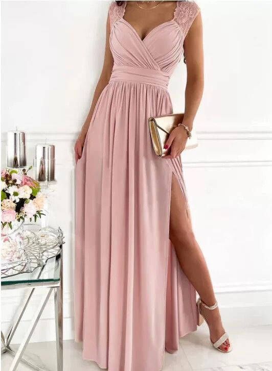 Sleeveless Lace Open-Back Slit Long Dress