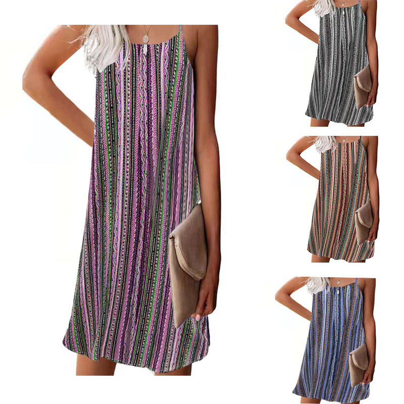 Striped Backless Cami Dress
