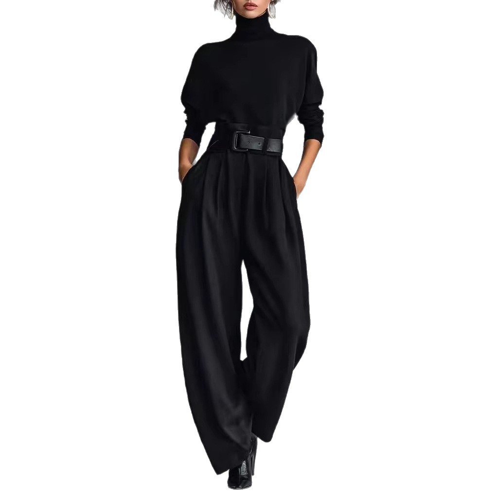 Women's Solid Color Long Sleeve Back Seam Top and Pants Two-Piece Set