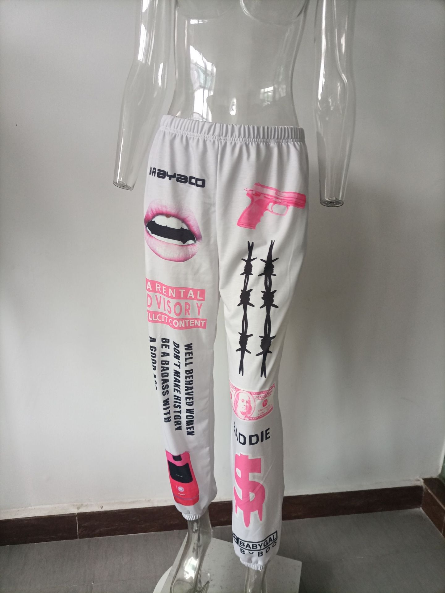 Gothic Print Elastic Waist Harem Pants Women's Casual