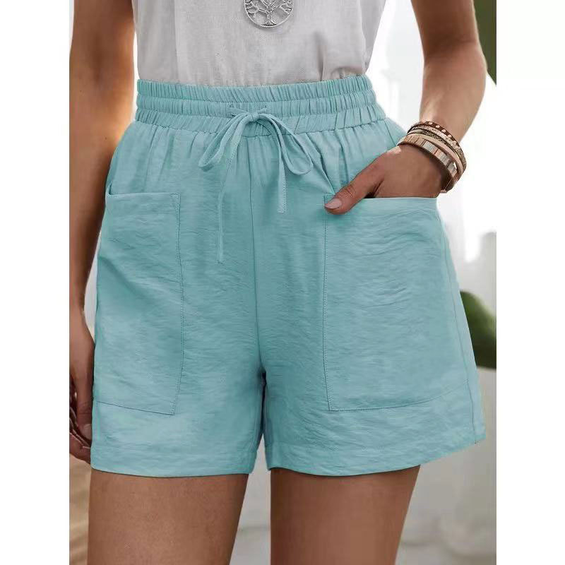 Women's Linen Blend High Waist Wide Leg Shorts with Pockets