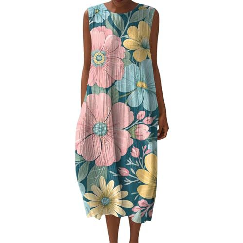 Women's Vintage Floral Print Sleeveless Midi Dress