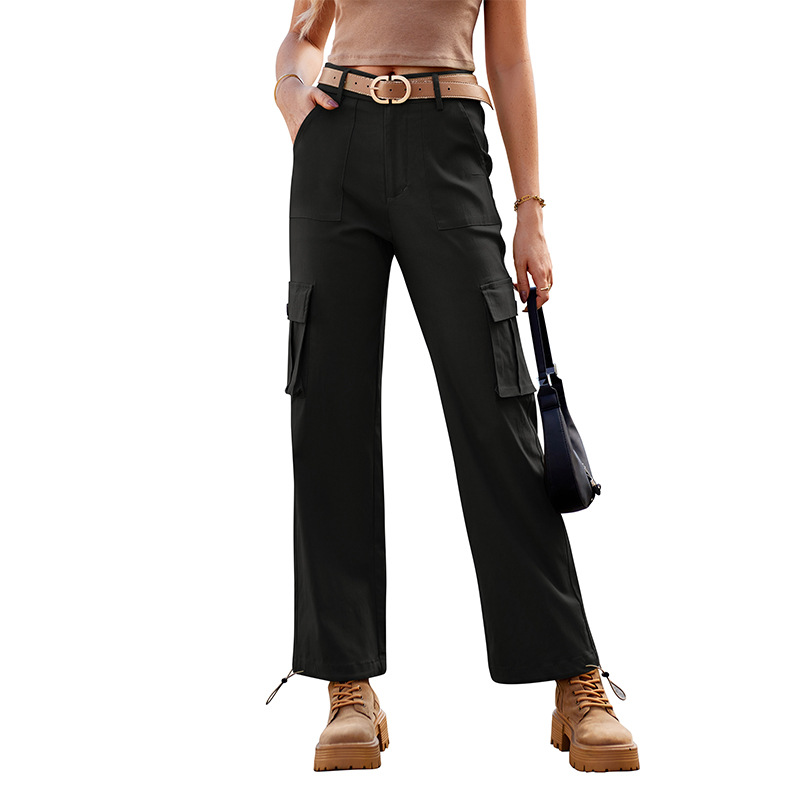 Women's High-Waist Cargo Pants Multi-Pocket Straight-Leg Loose Fit