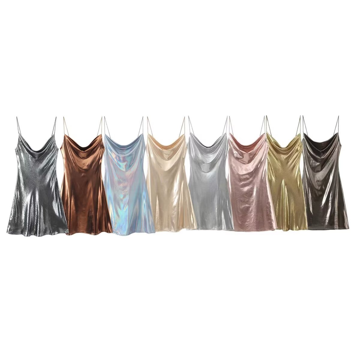 Metallic Bodycon Cami Dress Slimming Elegant Midi