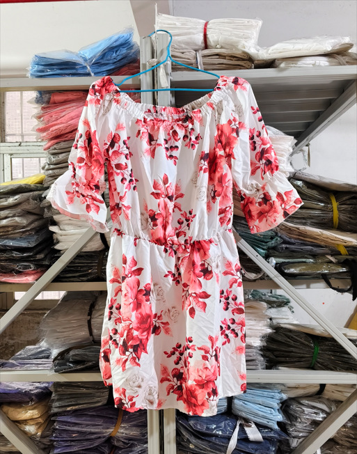 Women's Off-Shoulder Floral Print Dress Short Sleeve A-Line