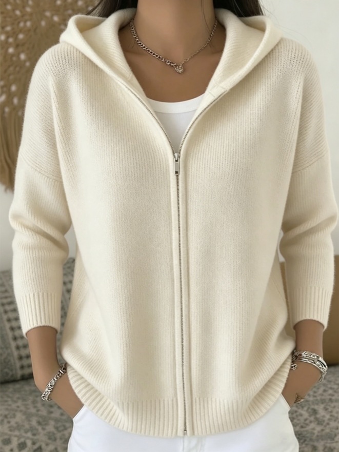 Women's Zip-Up Knit Hooded Cardigan Sweater