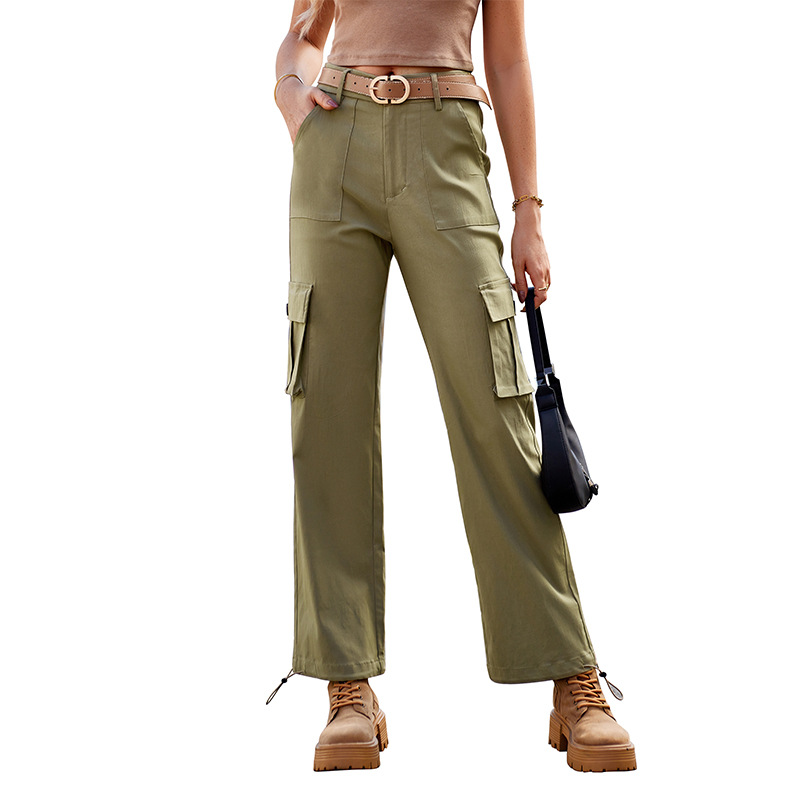 Women's High-Waist Cargo Pants Multi-Pocket Straight-Leg Loose Fit