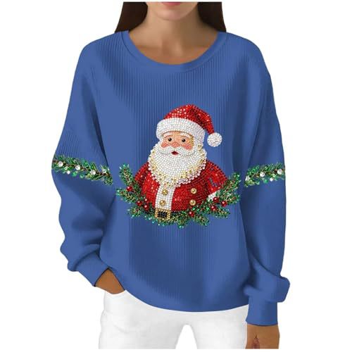 Women's Christmas Santa Plaid Print Sweatshirt with Cartoon Glasses