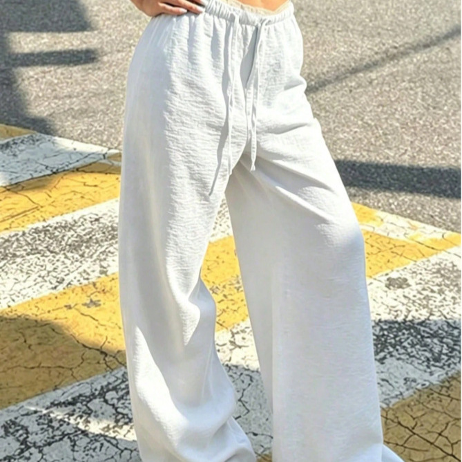 High-Waist Tie-Waist Wide-Leg Pants Women's Lightweight Drapey Casual Trousers